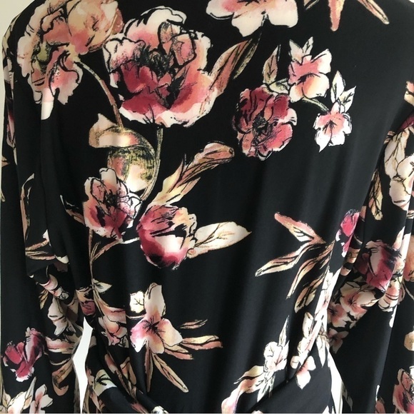 Rachel Rachel Roy Black Floral Faux Wrap Midi Dress Size 1X - Picture 7 of 12